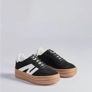 Black and White Low-Top Sneakers with Suede Upper